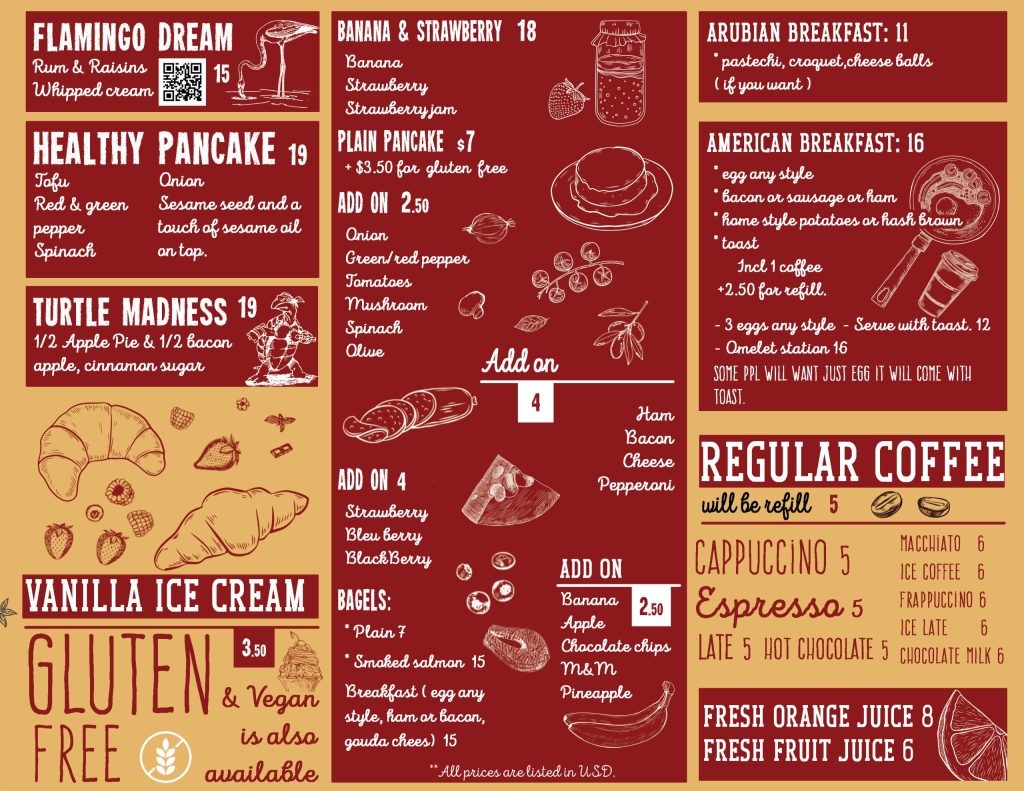 Dutch Pancakes Menu Aruba